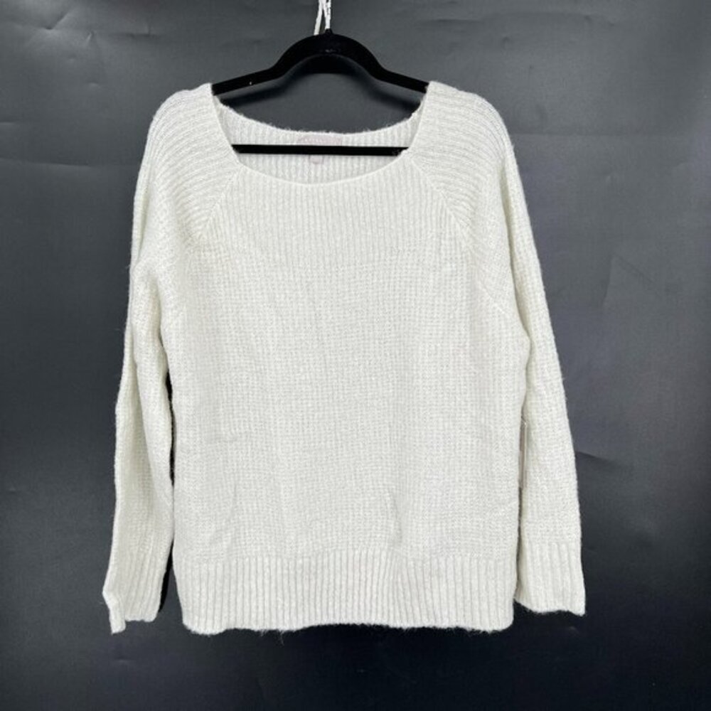 NEW Chelsea28 white silver ribbed knit metallic sweater acrylic wool alpaca XL